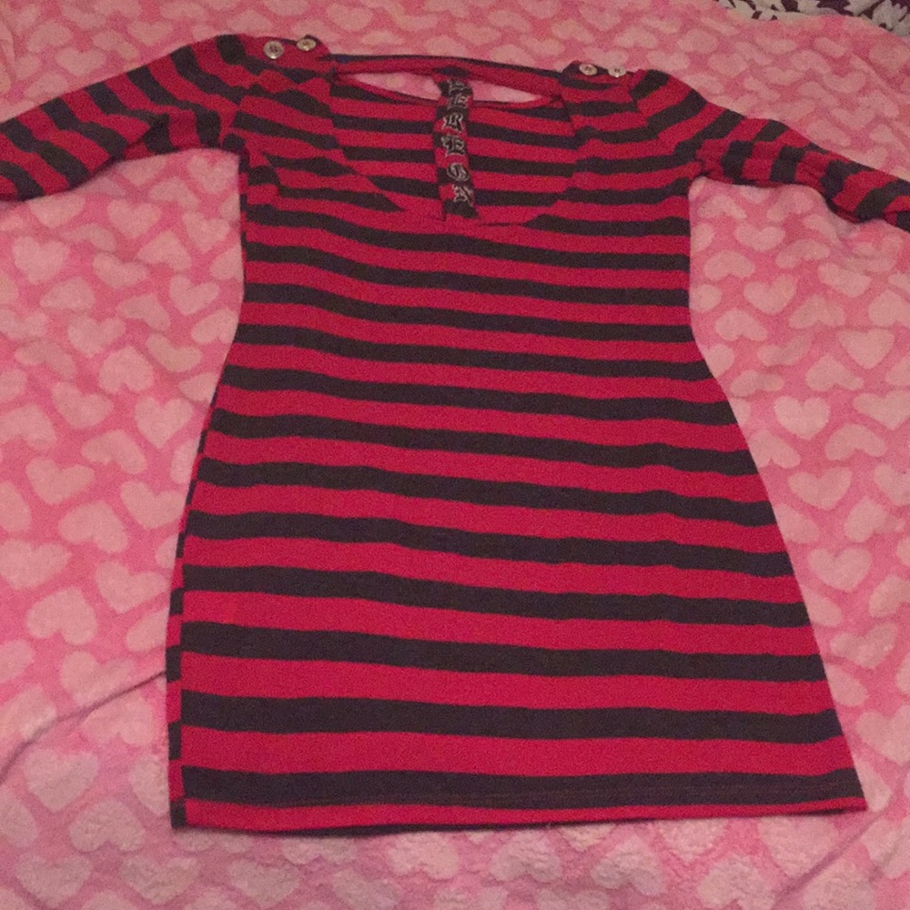 Red an gray dress